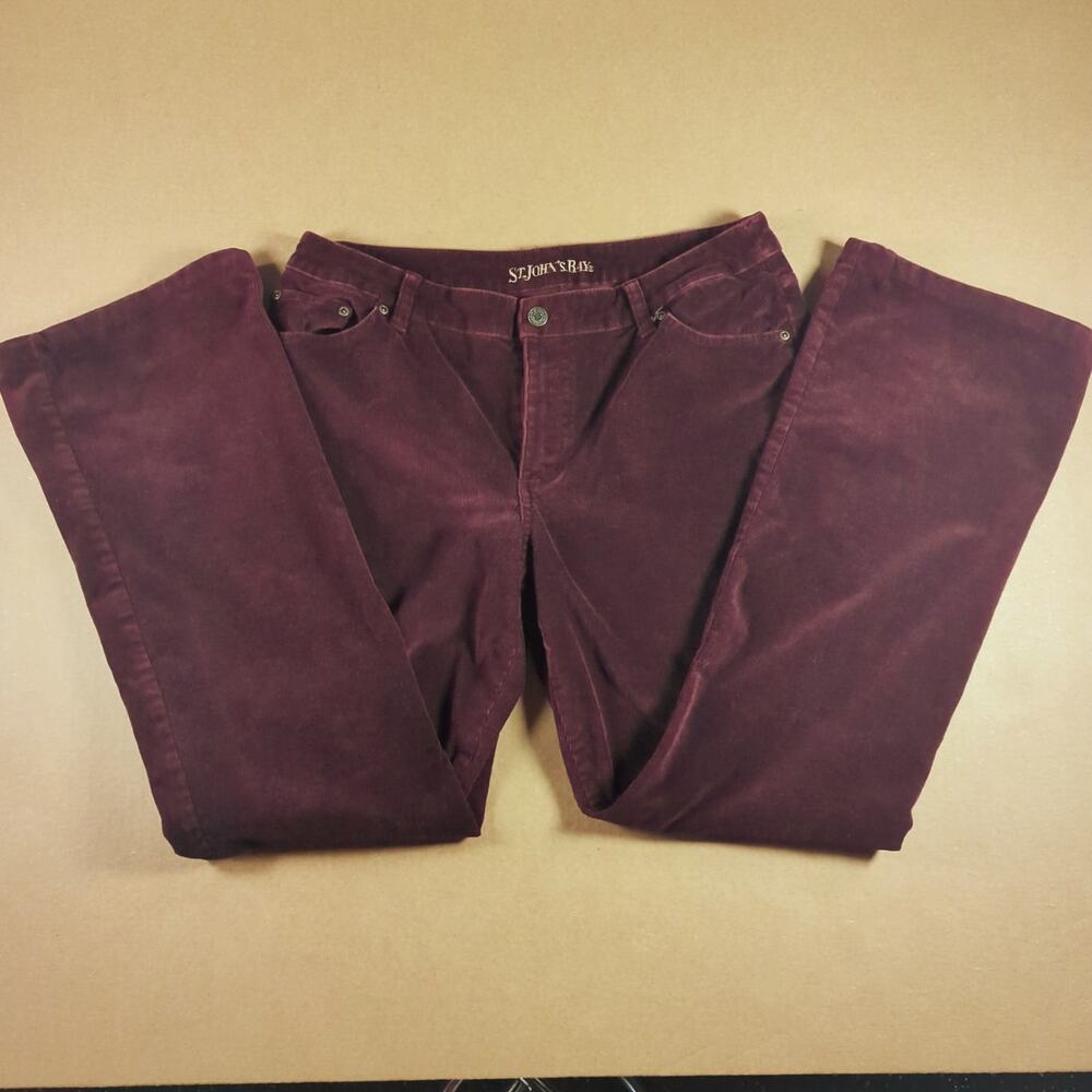 St John’s Bay Women’s 12 Burgundy Corduroy Bootcut Pants Stretch 70s Retro